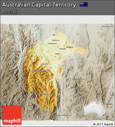 Physical 3D Map of Australian Capital Territory, semi-desaturated