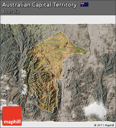 Satellite 3D Map of Australian Capital Territory, semi-desaturated
