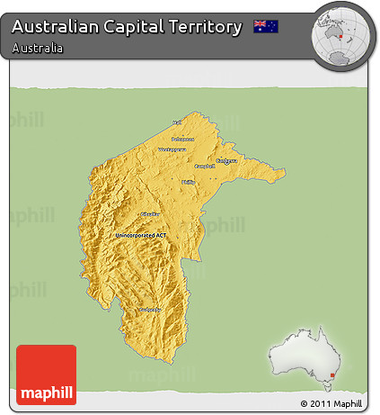 Savanna Style 3D Map of Australian Capital Territory, single color outside