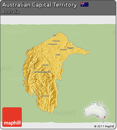 Savanna Style 3D Map of Australian Capital Territory, single color outside