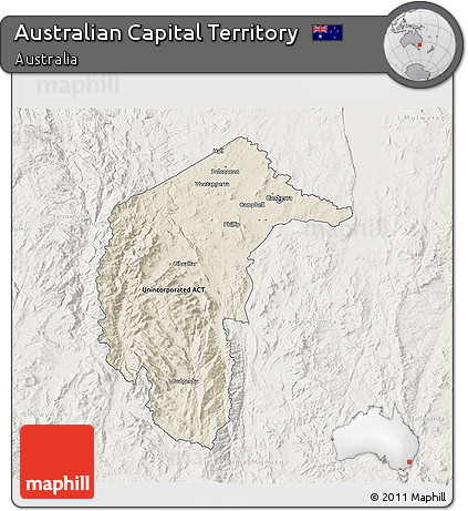 Shaded Relief 3D Map of Australian Capital Territory, lighten