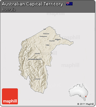 Shaded Relief 3D Map of Australian Capital Territory, single color outside