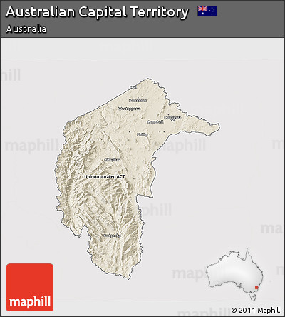 Shaded Relief 3D Map of Australian Capital Territory, single color outside