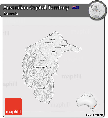 Silver Style 3D Map of Australian Capital Territory, single color outside