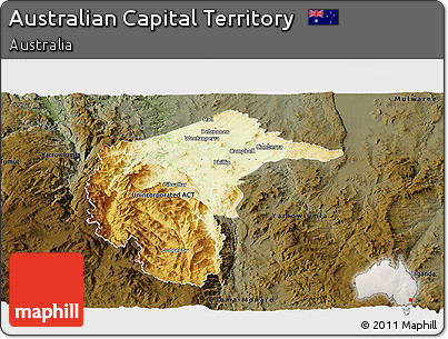 Physical Panoramic Map of Australian Capital Territory, darken