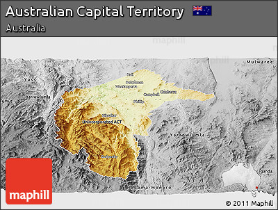 Physical Panoramic Map of Australian Capital Territory, desaturated