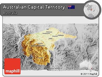 Physical Panoramic Map of Australian Capital Territory, desaturated