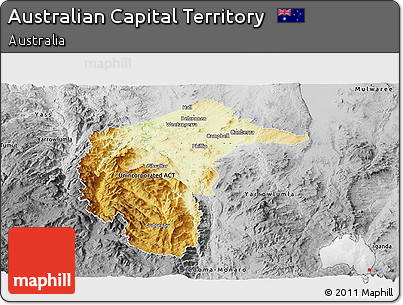 Physical Panoramic Map of Australian Capital Territory, desaturated
