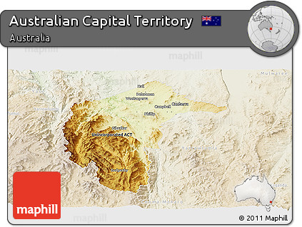 Physical Panoramic Map of Australian Capital Territory, lighten