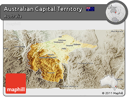 Physical Panoramic Map of Australian Capital Territory, semi-desaturated