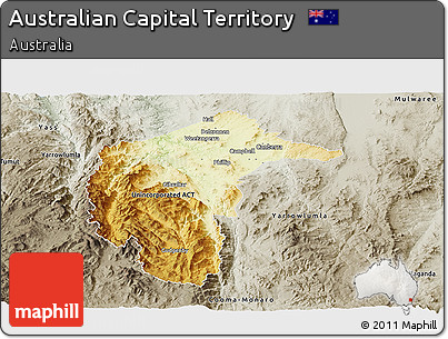 Physical Panoramic Map of Australian Capital Territory, semi-desaturated