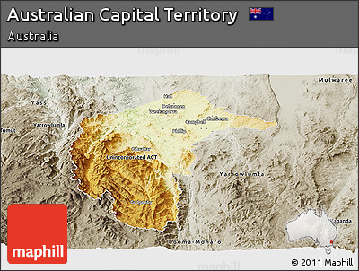 Physical Panoramic Map of Australian Capital Territory, semi-desaturated