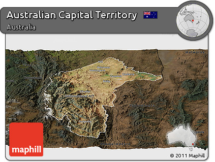 Satellite Panoramic Map of Australian Capital Territory, darken