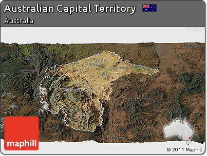 Satellite Panoramic Map of Australian Capital Territory, darken