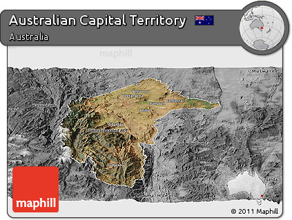Satellite Panoramic Map of Australian Capital Territory, desaturated