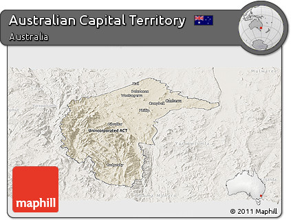 Shaded Relief Panoramic Map of Australian Capital Territory, lighten
