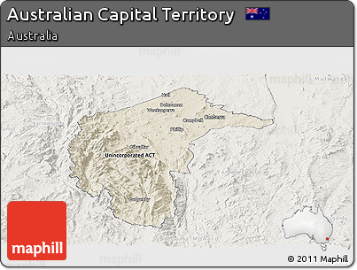 Shaded Relief Panoramic Map of Australian Capital Territory, lighten