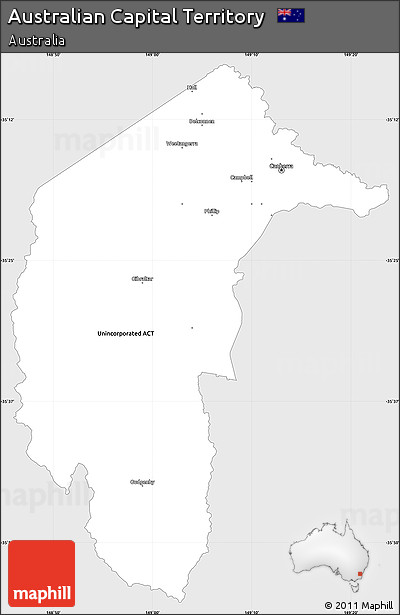 Silver Style Simple Map of Australian Capital Territory, single color outside