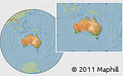 Satellite Location Map of Australia, savanna style outside, hill shading