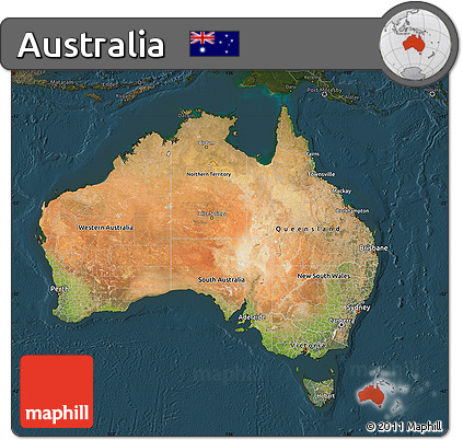 Satellite Map of Australia, darken