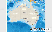 Shaded Relief Map of Australia, political shades outside, shaded relief sea