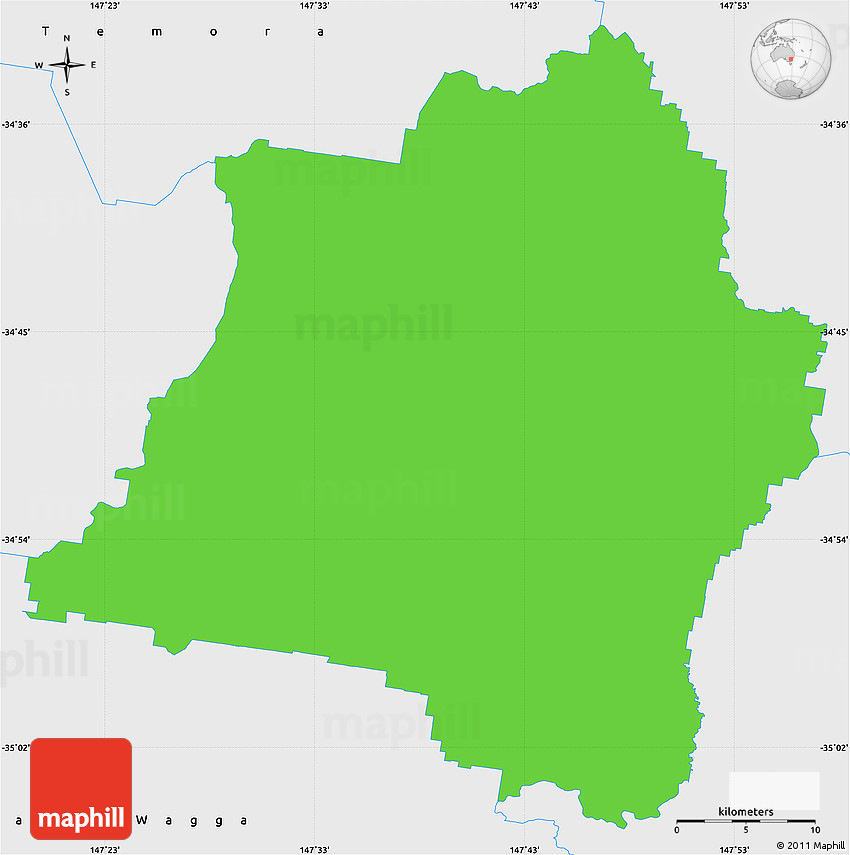 Political Simple Map of Junee, single color outside, borders and labels