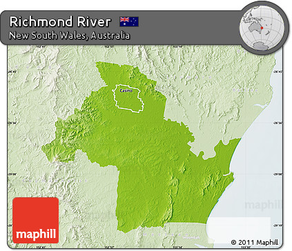 Physical Map of Richmond River, lighten