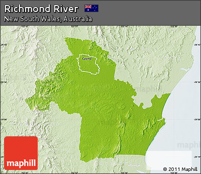 Physical Map of Richmond River, lighten