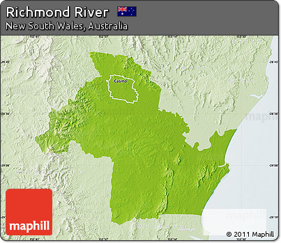 Physical Map of Richmond River, lighten