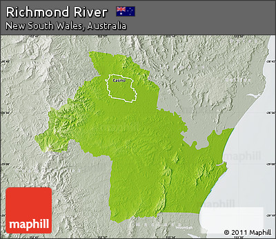 Physical Map of Richmond River, lighten, semi-desaturated