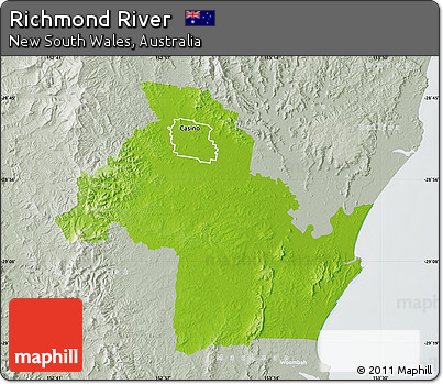 Physical Map of Richmond River, lighten, semi-desaturated