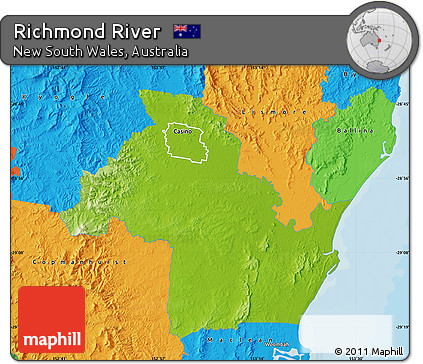 Physical Map of Richmond River, political outside