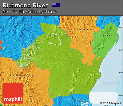 Physical Map of Richmond River, political outside