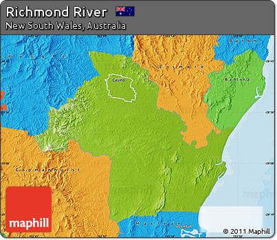 Physical Map of Richmond River, political outside