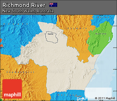 Shaded Relief Map of Richmond River, political outside