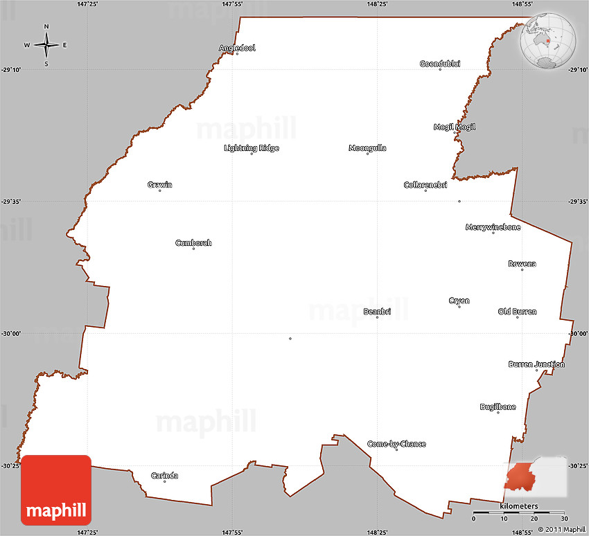 Gray Simple Map of Walgett, cropped outside
