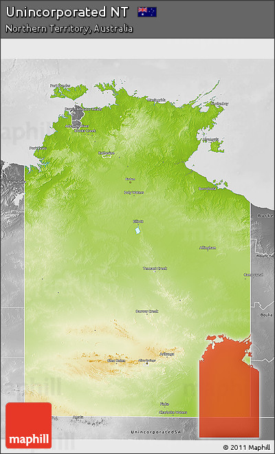 Physical 3D Map of Unincorporated NT, desaturated