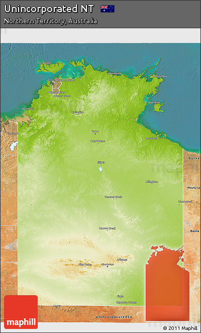 Physical 3D Map of Unincorporated NT, satellite outside
