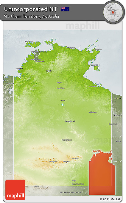 Physical 3D Map of Unincorporated NT, semi-desaturated