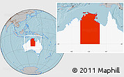 Gray Location Map of Unincorporated NT, highlighted country, hill shading