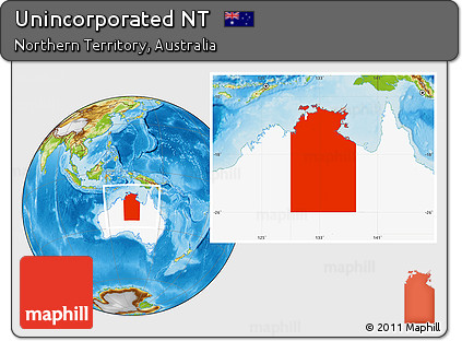 Physical Location Map of Unincorporated NT, highlighted country