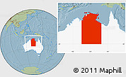 Savanna Style Location Map of Unincorporated NT, highlighted country, hill shading
