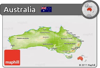 Physical Panoramic Map of Australia, cropped outside