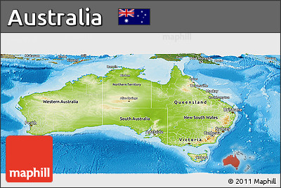Physical Panoramic Map of Australia, satellite outside, shaded relief sea