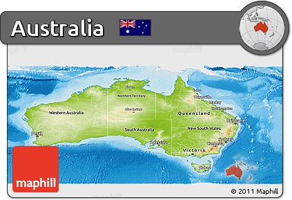 Physical Panoramic Map of Australia, single color outside