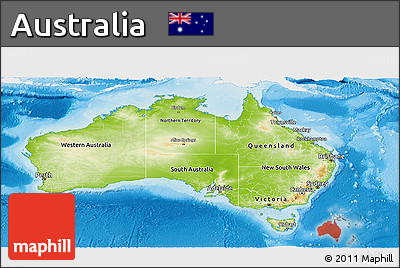 Physical Panoramic Map of Australia, single color outside