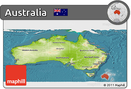 Physical Panoramic Map of Australia, single color outside, satellite sea