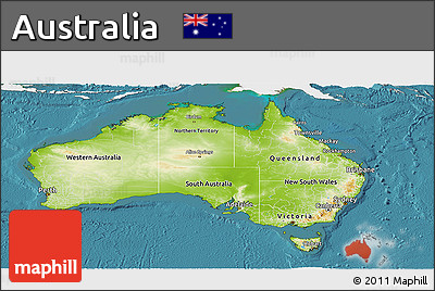 Physical Panoramic Map of Australia, single color outside, satellite sea