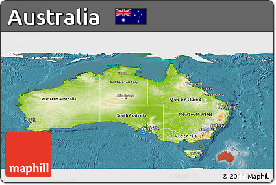 Physical Panoramic Map of Australia, single color outside, satellite sea