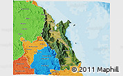 Satellite 3D Map of Cairns, political outside